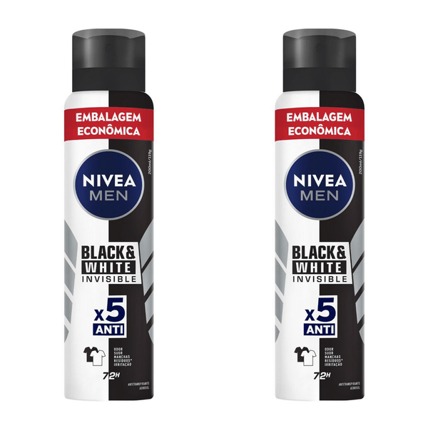 Kit com 2 Unidades de Desodorante Antitranspirante Aerosol Nivea Men Black & White Invisible 48h 200ml