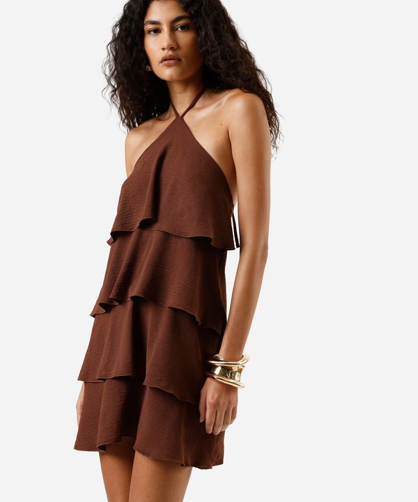 vestido curto feminino frente única com babados marrom M