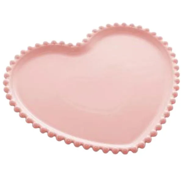 Prato De Porcelana Wollf 2 Unidades Coracao Beads Rose 20x17x2cm (MP)