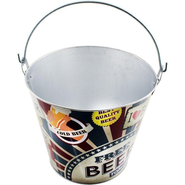 Kit 2 Baldes De Gelo Para Cerveja Estampado Em Metal Galvanizado 4,8 Litros