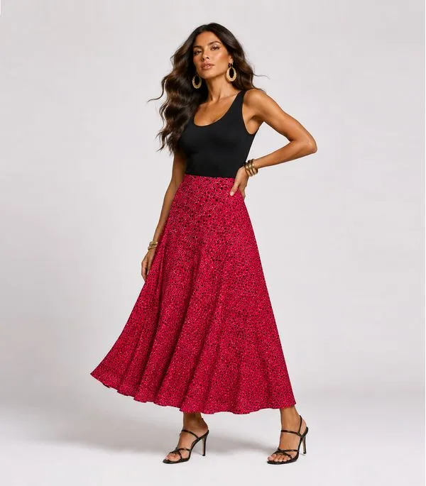 Saia Midi Feminina Molicotton Viscose Infinita Cor Rosa P