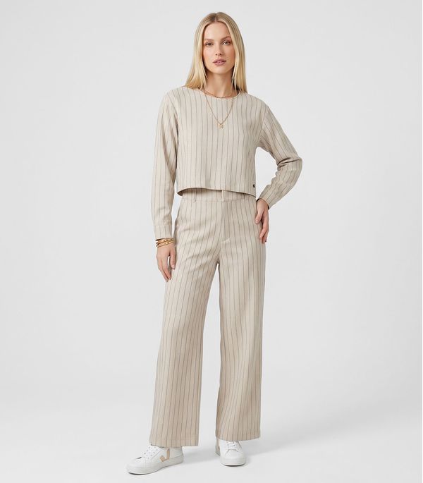 Calça Feminina Pantalona Twill Lurex Endless Bege M