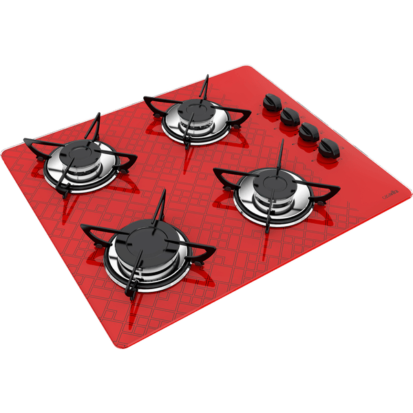 Cooktop Casavitra 4 Bocas Tetris com Queimador Rápido, Vermelho - E10E43.437 Bivolt