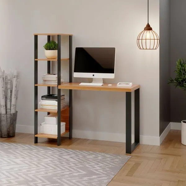 Escrivaninha Retangular F29JPF Industrial sem Gavetas MDF 122,5cm Freijó e Preto Fosco Dalla Costa Móveis Escrivaninha Retangular F29JPF Industrial MDF 122,5cm Freijó e Preto Fosco Dalla Costa Móveis