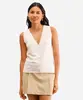 regata feminina de tricot decote v com botões bege GG