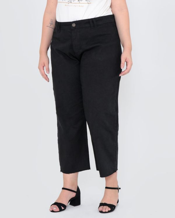 Calça Sarja Feminina Plus Size Pantacourt Preta 50