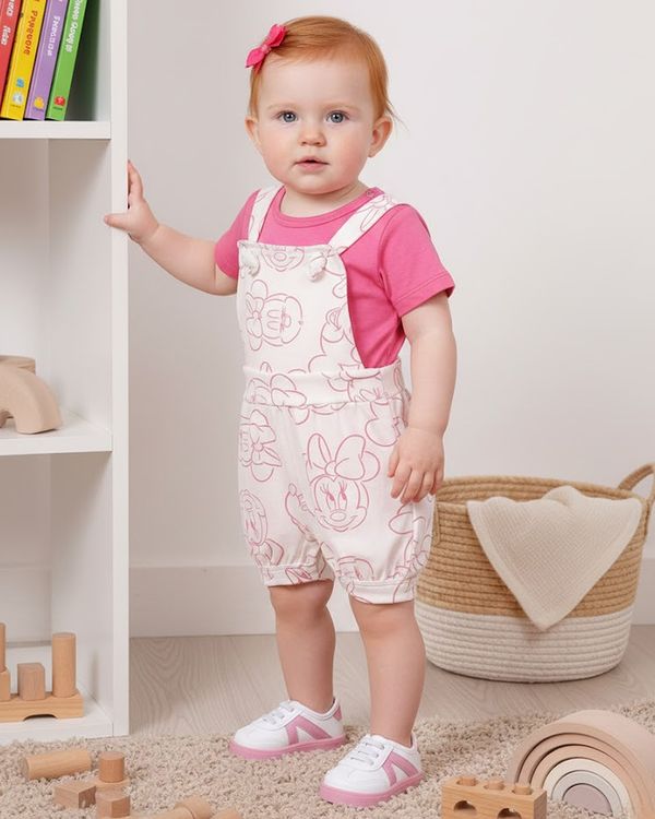Conjunto Jardineira Bebê Disney Minnie Off White G