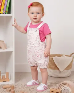 Conjunto Jardineira Bebê Disney Minnie Off White G