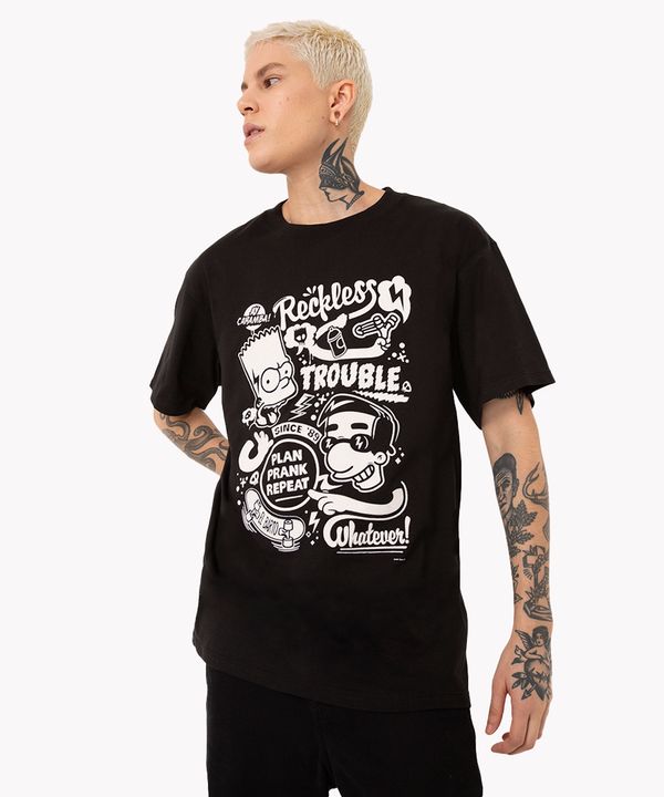 camiseta de algodão os simpsons flocada manga curta preta M