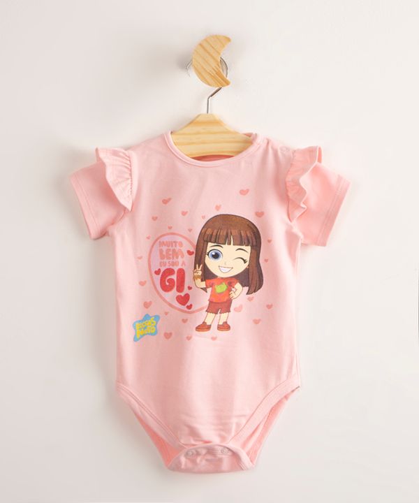 body infantil gi cuccas neto com glitter manga curta rosa claro 18-24