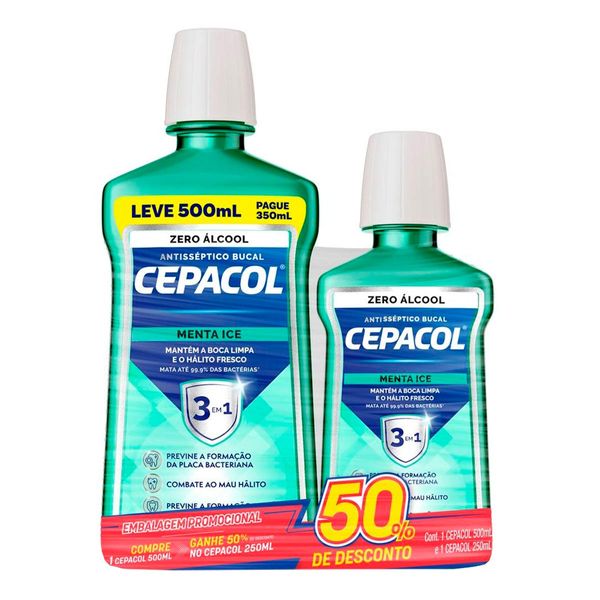 Kit Enxaguante Bucal Cepacol Menta Ice Sem Álcool 500ml + 250ml