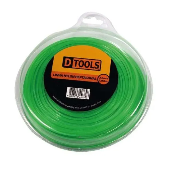 Linha de Nylon para Roçadeira Heptagonal 2,0MM X 130M para Corte em Jardins com Ponta Heptagonal Dtools Linha de Nylon para Roçadeira Heptagonal 2,0MM X 130M Resistente e Flexível Dtools