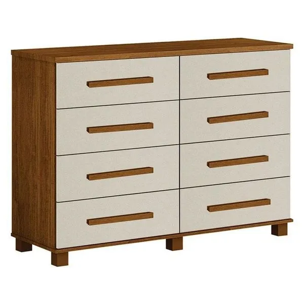 Cômoda San Marino 8 Gavetas em MDF com Puxadores em Madeira Off White Cinamomo com Acabamento UV Cômoda San Marino 8 Gavetas em MDF com Puxadores em Madeira Off White Cinamomo