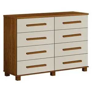Cômoda San Marino 8 Gavetas em MDF com Puxadores em Madeira Off White Cinamomo com Acabamento UV Cômoda San Marino 8 Gavetas em MDF com Puxadores em Madeira Off White Cinamomo