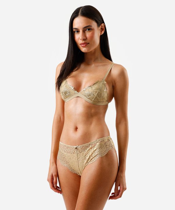 calcinha caleçon feminina de renda floral amarela M