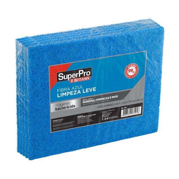 Fibra para Limpeza Leve 10,2x26cm com 10 Unidades Azul Bettanin Pro