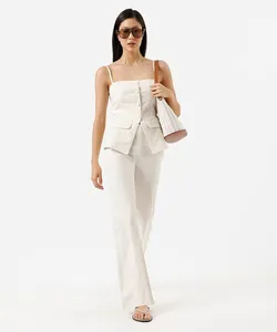 calça flare feminina com linho bege 46