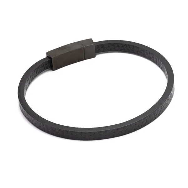 Pulseira Arnault de Couro Preta Preta GG