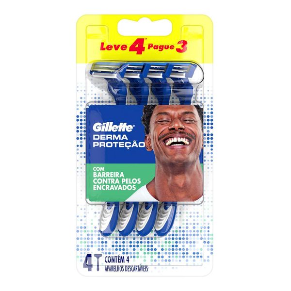 Aparelho de Barbear Descartável Gillette Derma Proteção Pele Sensível 4 Unidades Leve 4 Pague 3