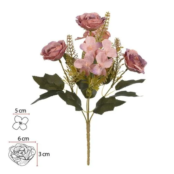 Buquê Artificial Rosa Hortênsia Florarte Vermelho Outono X528cm (MP)