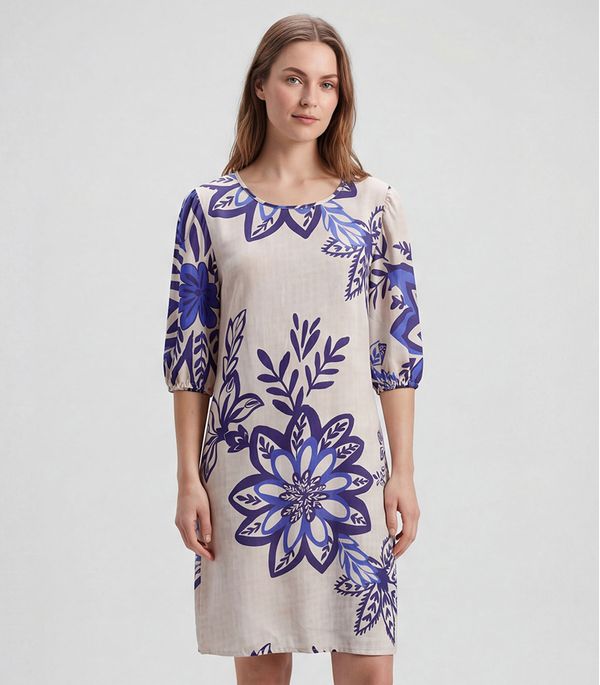 Vestido Midi Com Manga Flare 3/4 Infinita Cor Azul GG