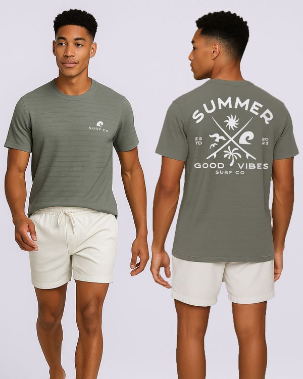 Camiseta Masculina Texturizada Estampa Frente e Costas Verde M