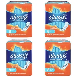 Kit c/4 Absorventes Básico Malha Seca Sem Abas Always Simples c/8 Unidades cada