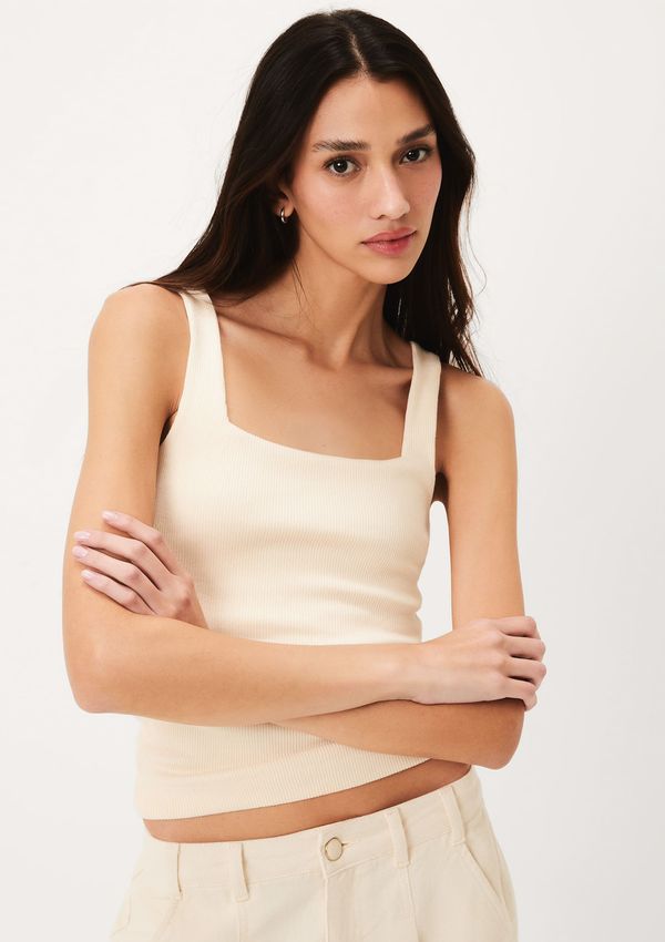 Regata Feminina Decote Quadrado Em Malha Premium - Creme P