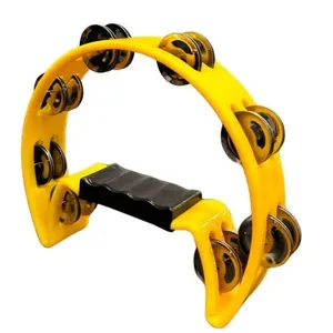 Pandeiro Meia Lua Pandeirola Colorido Som Agudo com 16 Pares de Platinelas em Inox Amarelo OEM Pandeiro Meia Lua Pandeirola Colorido com 16 Pares de Platinelas em Inox Amarelo OEM