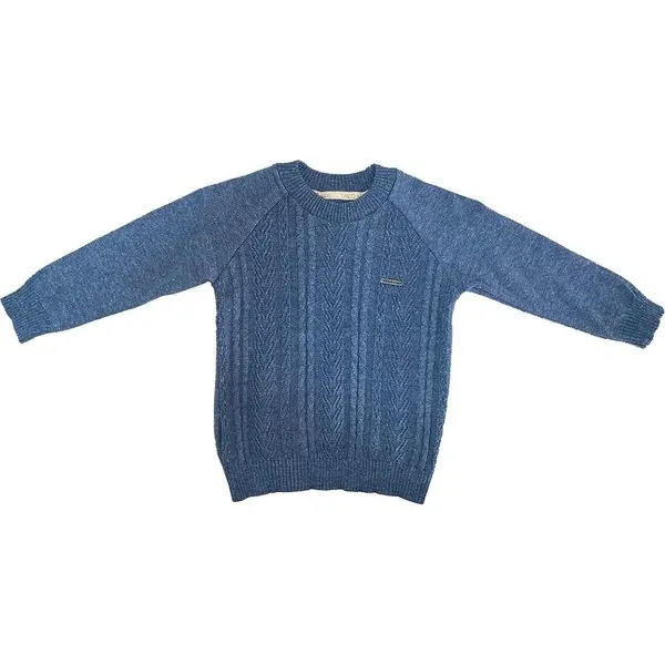 Blusa de Tricô Trabalhada Tricô Kids Texturizada Azul 12