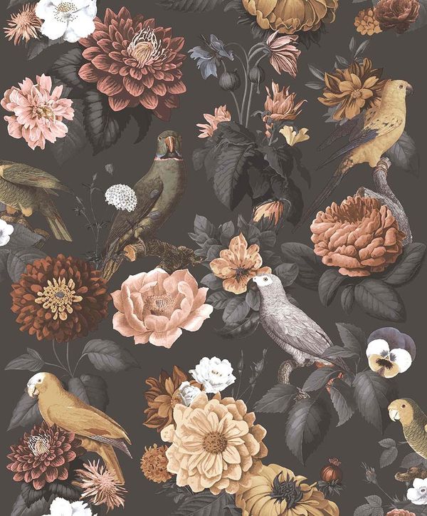 Papel de Parede Botany House Floral Cinza Escuro 15549