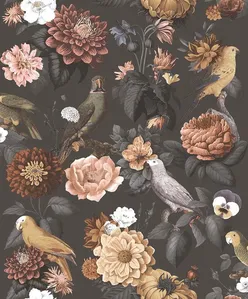 Papel de Parede Botany House Floral Cinza Escuro 15549