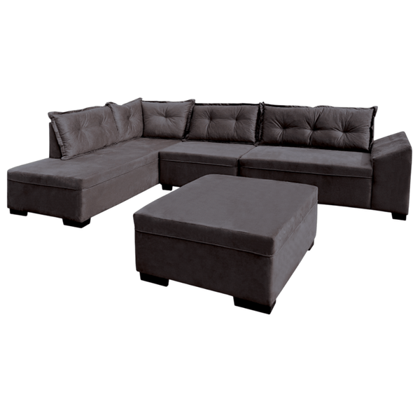 Conjunto Estofado Siena Com Puff - 4 Lugares Marrom
