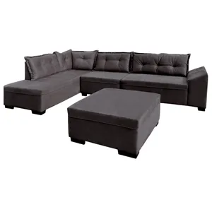 Conjunto Estofado Siena Com Puff - 4 Lugares Marrom