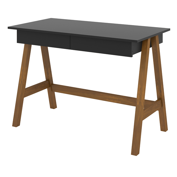 Escrivaninha em MDF/Pinus Taeda, 2 Gavetas - Old Preto / Amêndoa