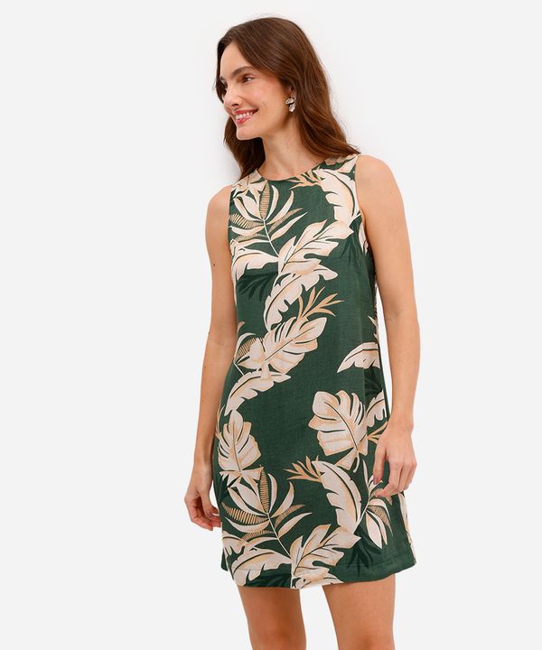 vestido curto feminino de viscose folhagens verde PP
