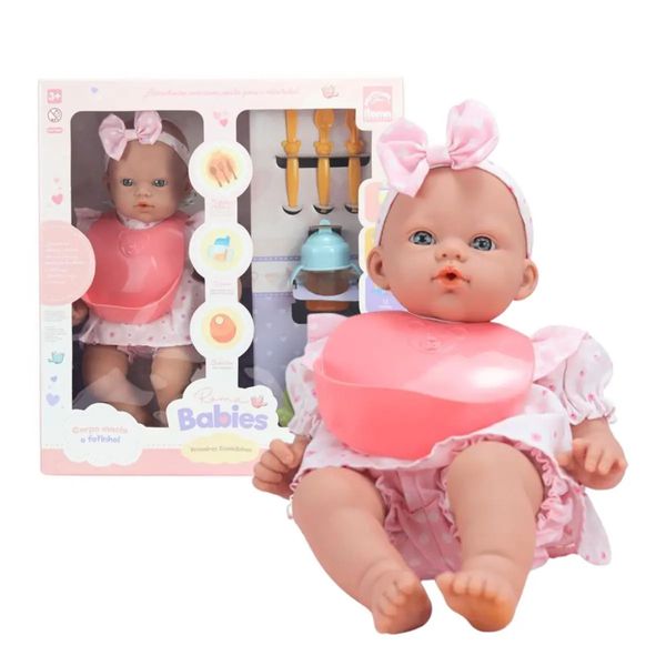 Boneca Bebê com Acessórios - Roma Babies - Primeiras Comidinhas - Roma Jensen