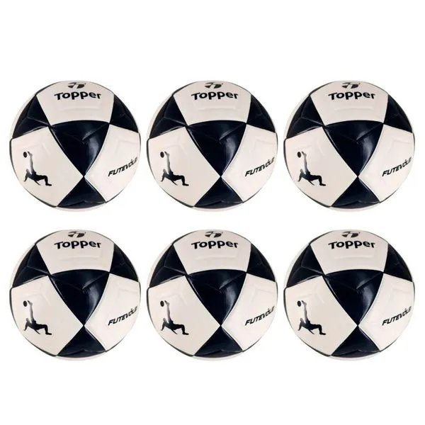 Kit 6 Bola de Futevôlei R1 Oficial para Areia com Laminado em PU Preto e Branco Topper Kit 6 Bola de Futevôlei R1 Oficial para Areia Preto e Branco Topper
