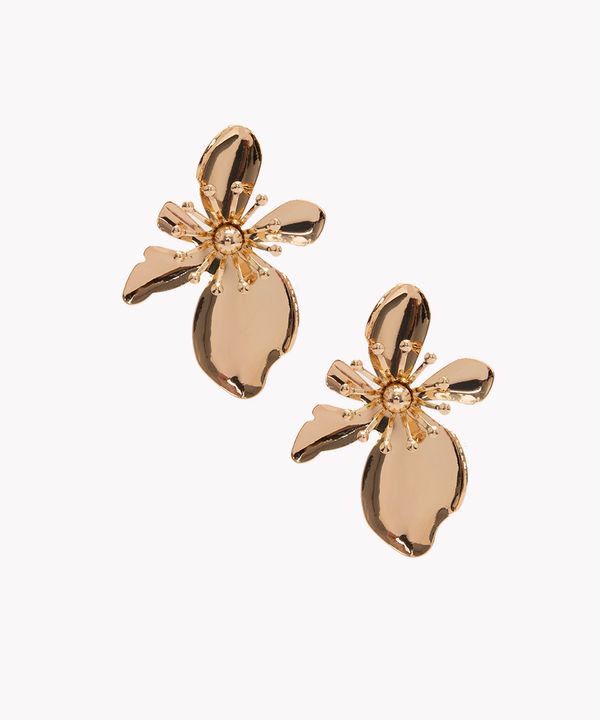 brinco flor com strass dourado Único