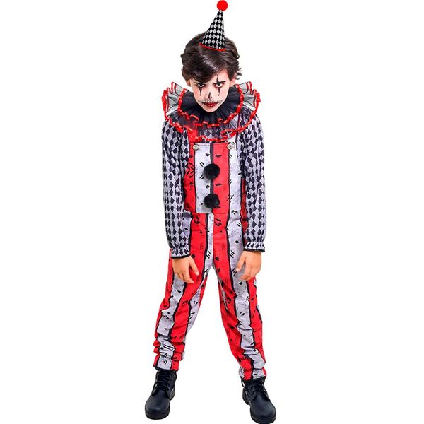 Fantasia Palhaço Halloween Infantil de Luxo com Chapéu P / Vermelho