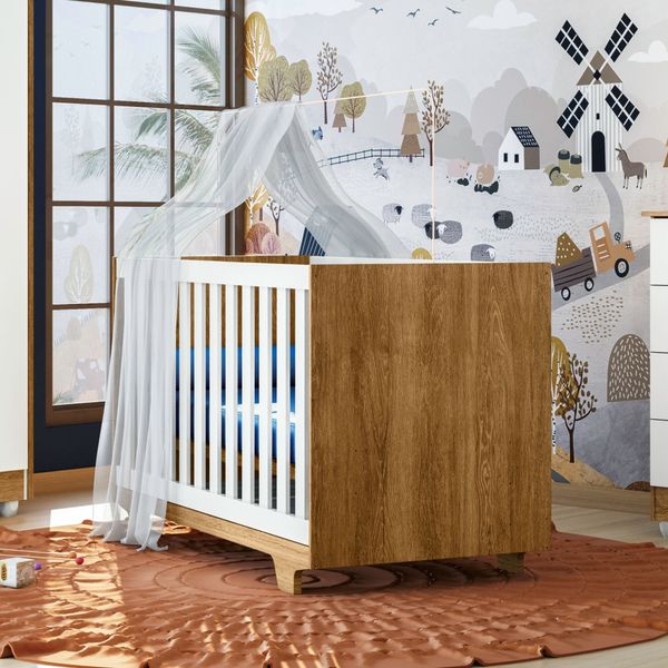 Berço Mini Cama 100% MDF Life Branco/Madeirado Ypê