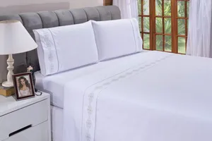 Jogo lençol Diamante quarto casal Queen bordado 4 peças 2fronha Branco com Cinza