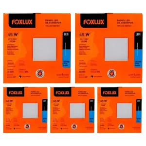Kit 5 Painéis LED Quadrado Sobrepor 45W 6500K Luz Branca Fria Bivolt Branco Foxlux Kit 5 Painéis LED Quadrado Sobrepor 45W 6500K Bivolt Branco Foxlux