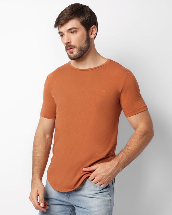 Camiseta Masculina Com Bordado Manga Curta Marrom G