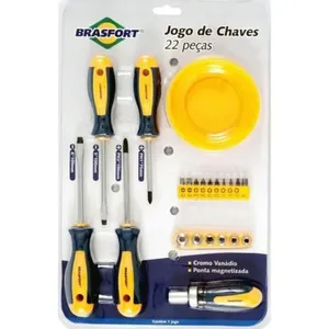 Kit de Chaves Fenda e Phillips F002 para Afrouxar Parafusos com Haste em Aço Cromo Vanádio e Cabo em Polipropileno Kit de Chaves Fenda e Phillips F002 com Haste em Aço Cromo Vanádio e Cabo em Polipropileno