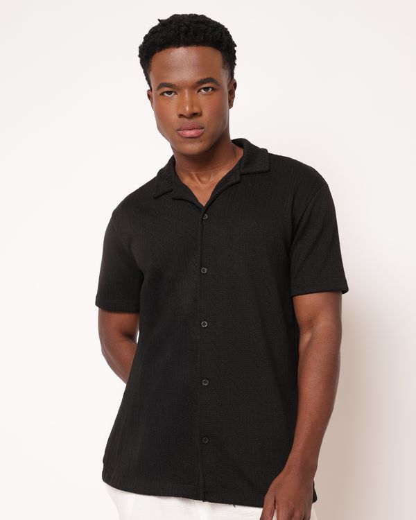 Camisa Masculina Texturizada Manga Curta Preta XG