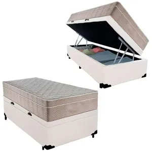 Cama Box Baú Solteiro Sintético + Colchão De Molas Ensacadas - - 88cm Branco