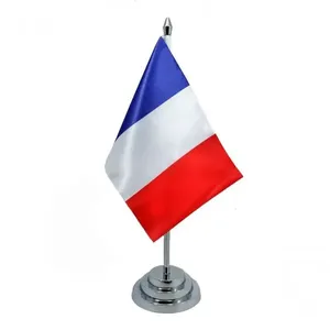 Bandeira Mesa Dupla Face França Com Mastro De 29 Cm