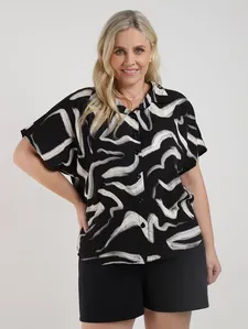 Camisa Ampla Estampada Plus Size Feminina PRETO G2