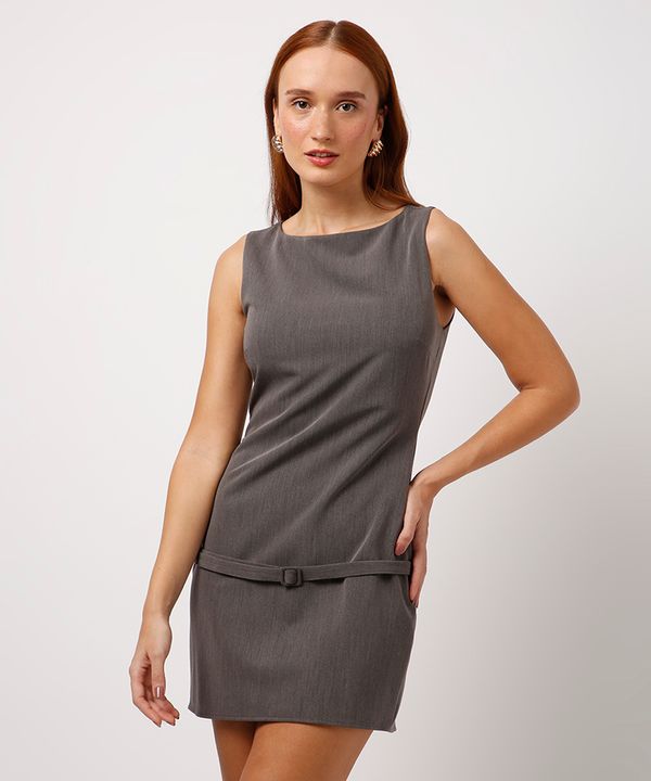 vestido curto com cinto mindset cinza G